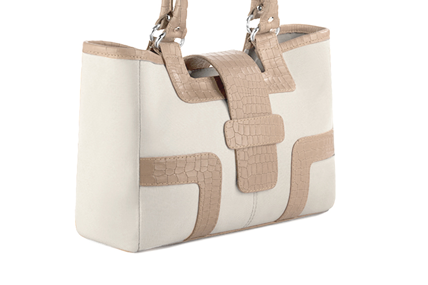 Handcrafted women's luxurious elegant handbag in premium off white and tan beige leather. Perfect for elevated everyday style.   
                Choose from our luxurious collections of leather and fabric to perfectly match your handbags to your outfits.